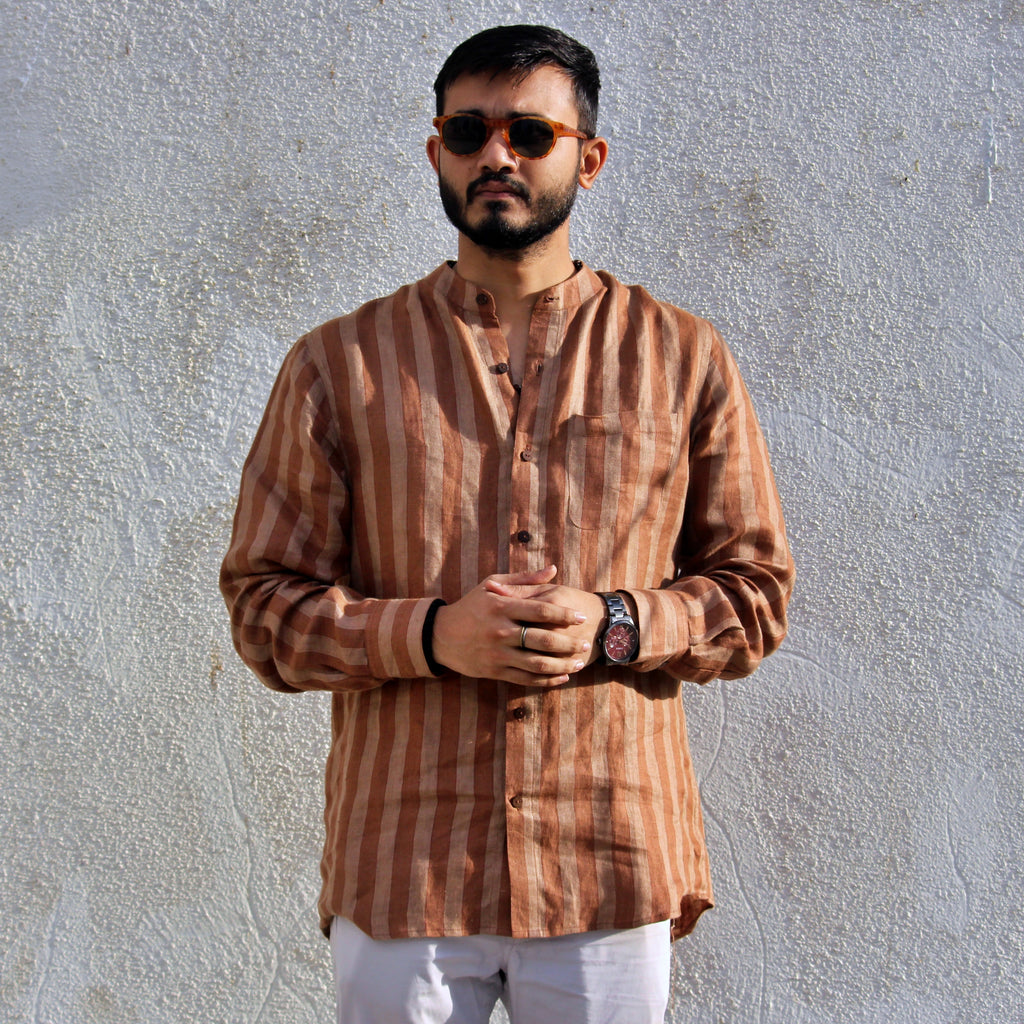 Terracotta Grandad Collar Shirt