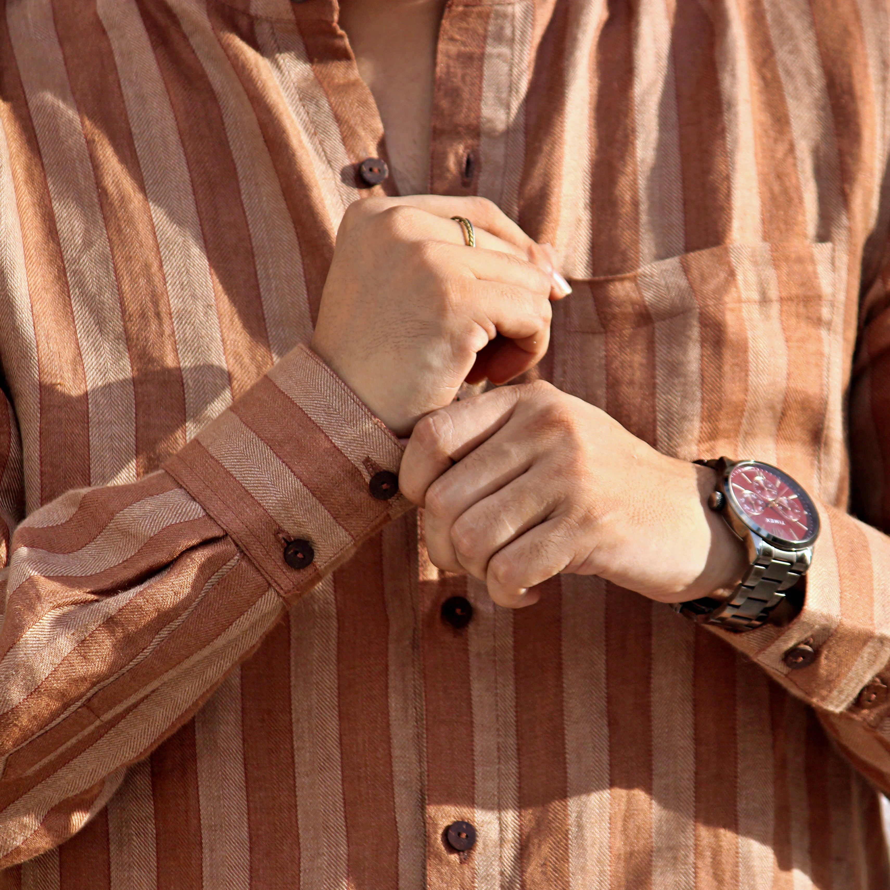 Terracotta Grandad Collar Shirt