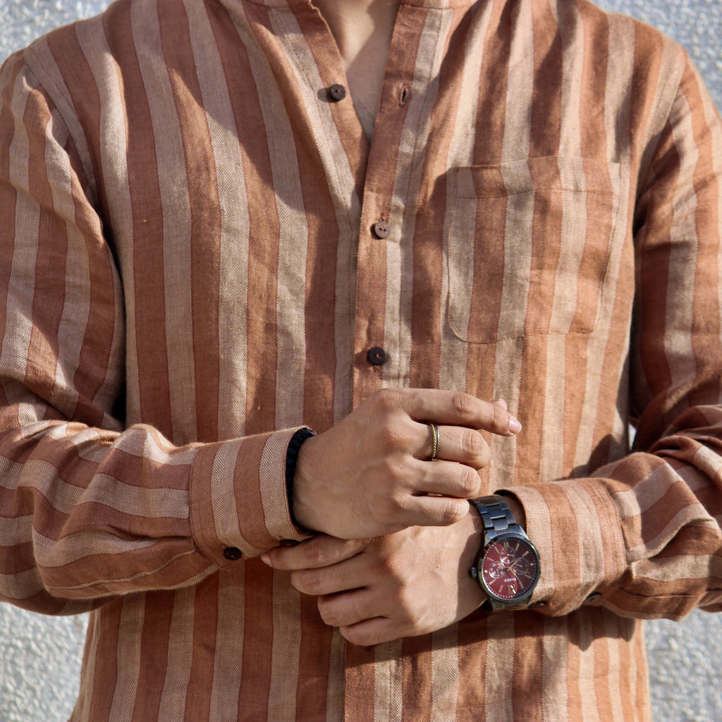 Terracotta Grandad Collar Shirt