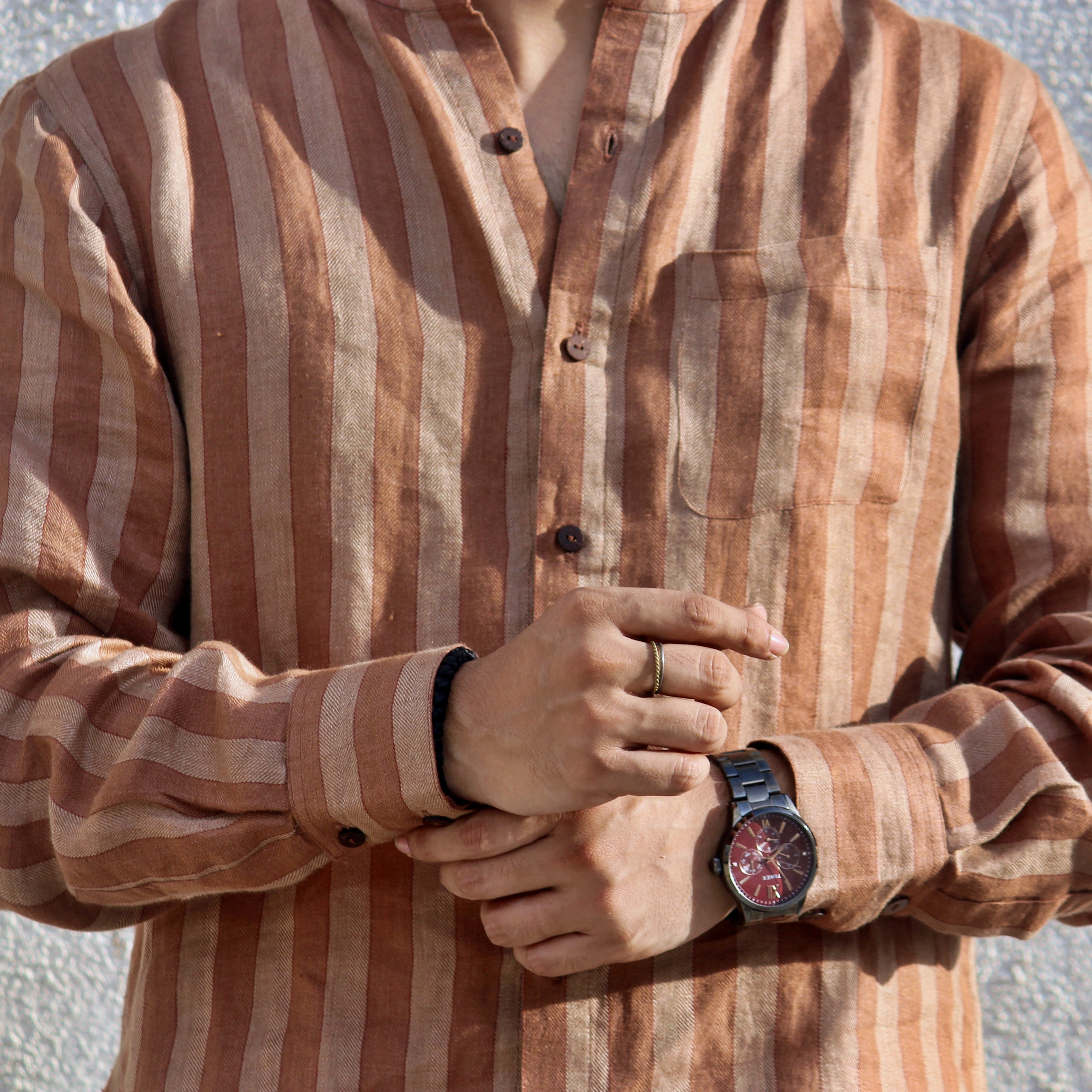 Terracotta Grandad Collar Shirt