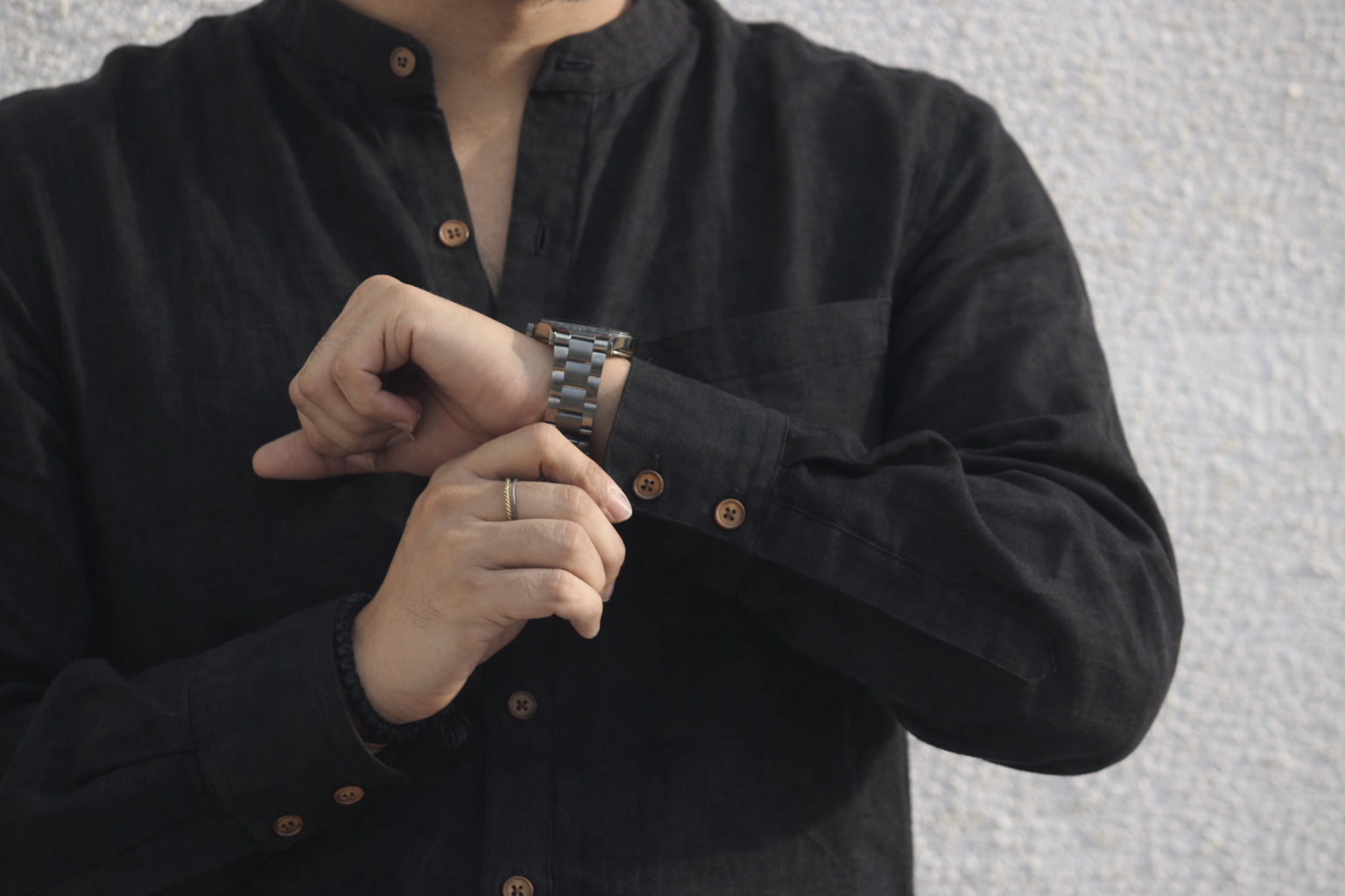 Charcoal Grandad Collar Shirt
