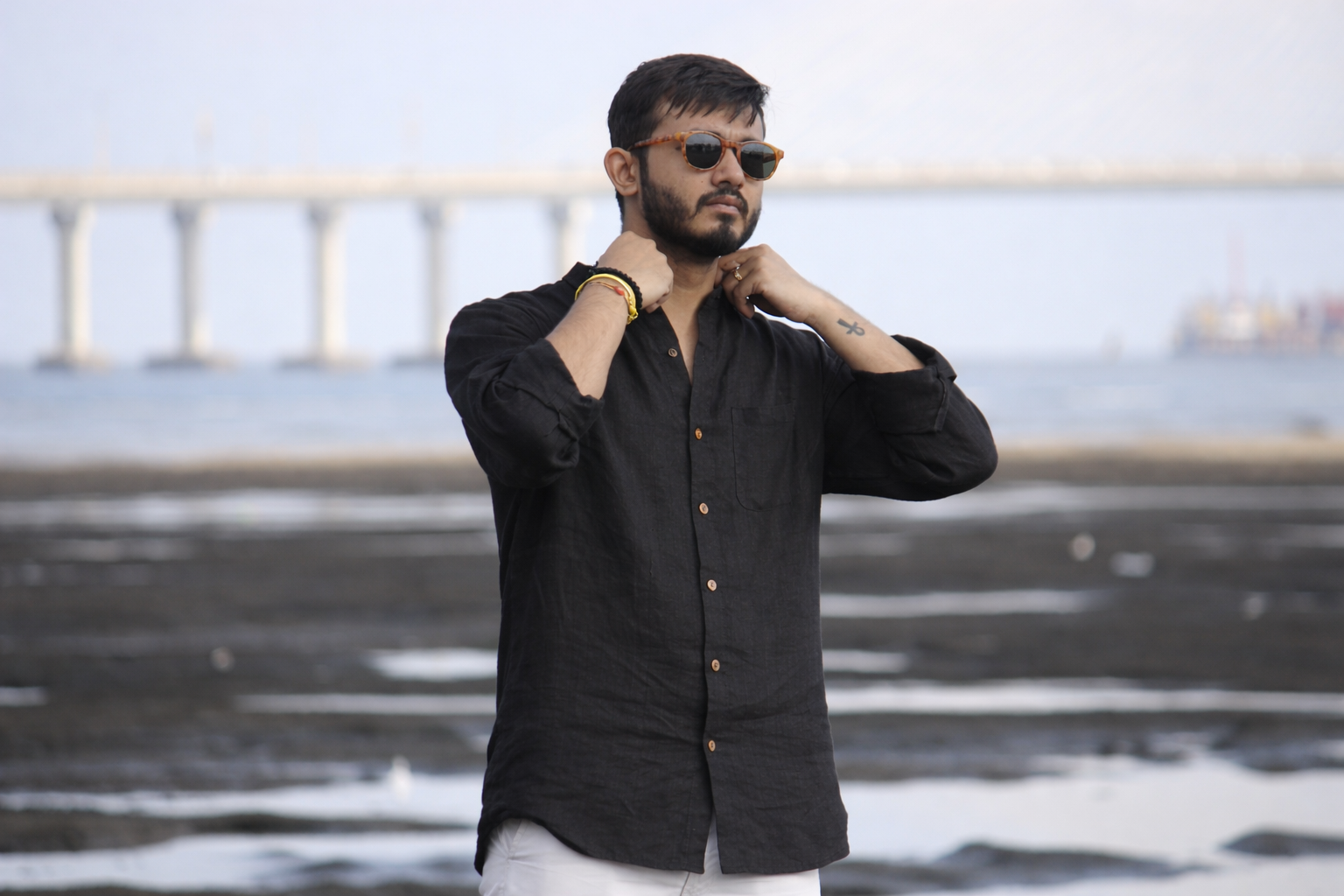 Charcoal Grandad Collar Shirt