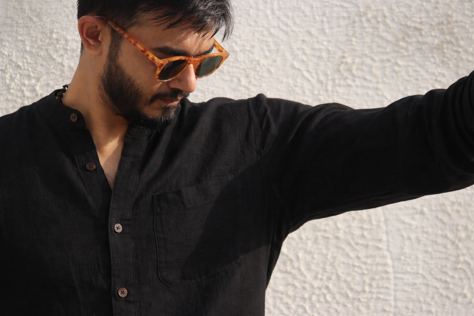 Charcoal Grandad Collar Shirt