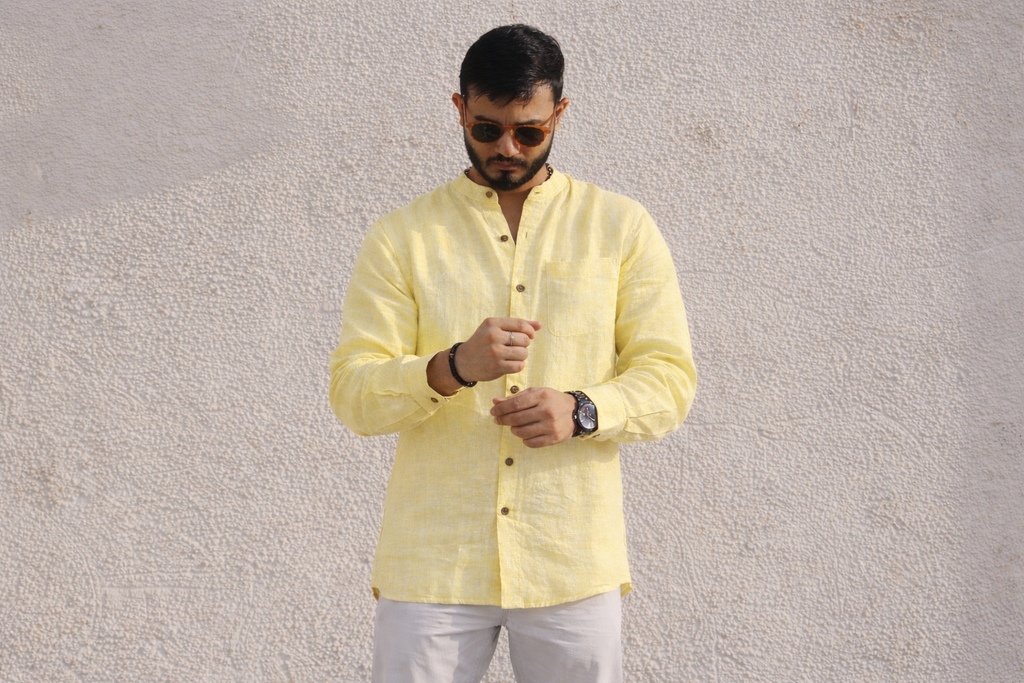 Lime Grandad Collar Shirt