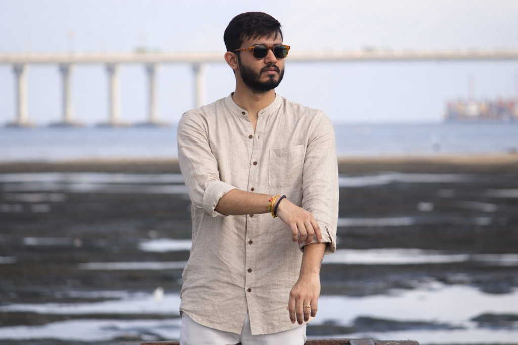 Sand Grandad Collar Shirt