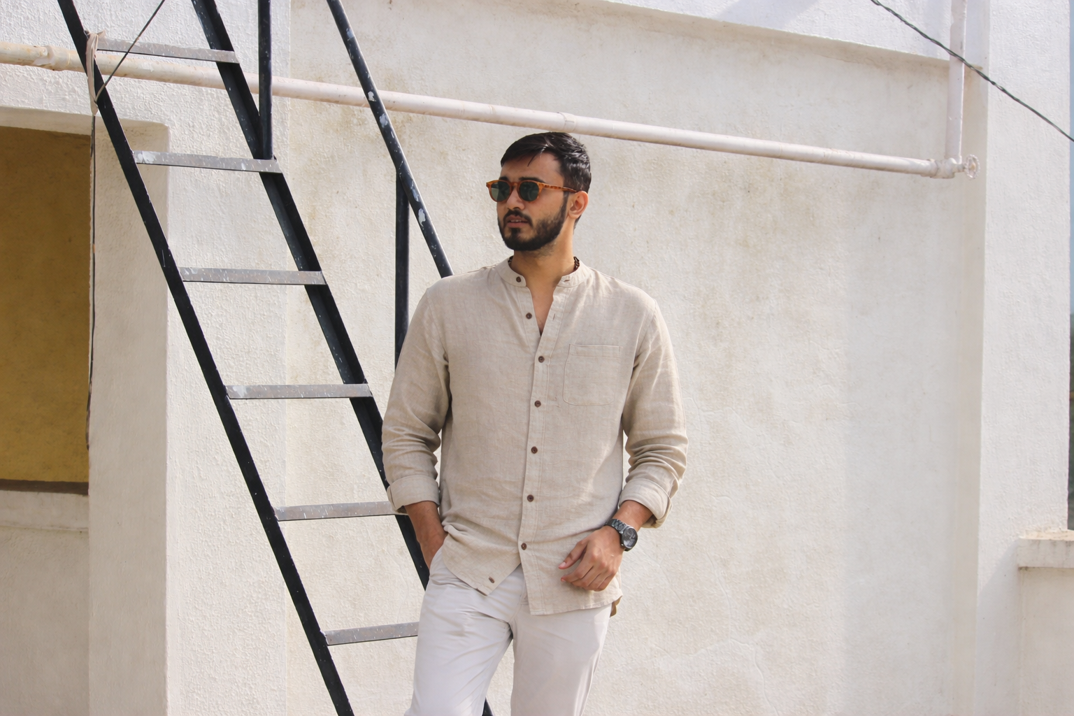 Sand Grandad Collar Shirt