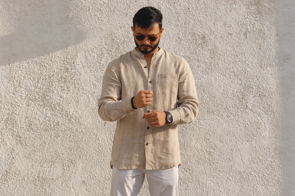 Sand Grandad Collar Shirt