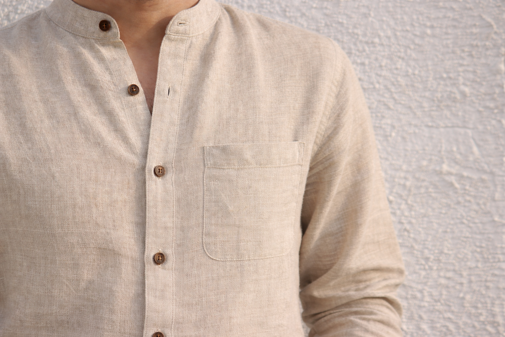 Sand Grandad Collar Shirt